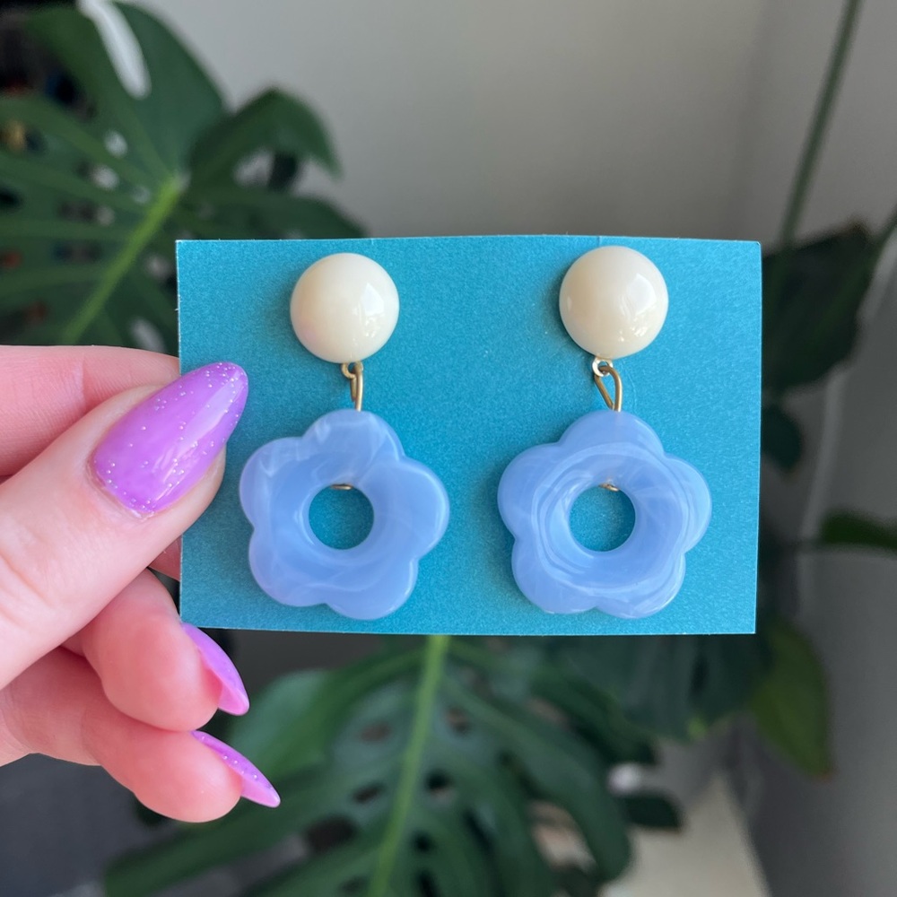 Blue Flower Drop Earrings vintage find